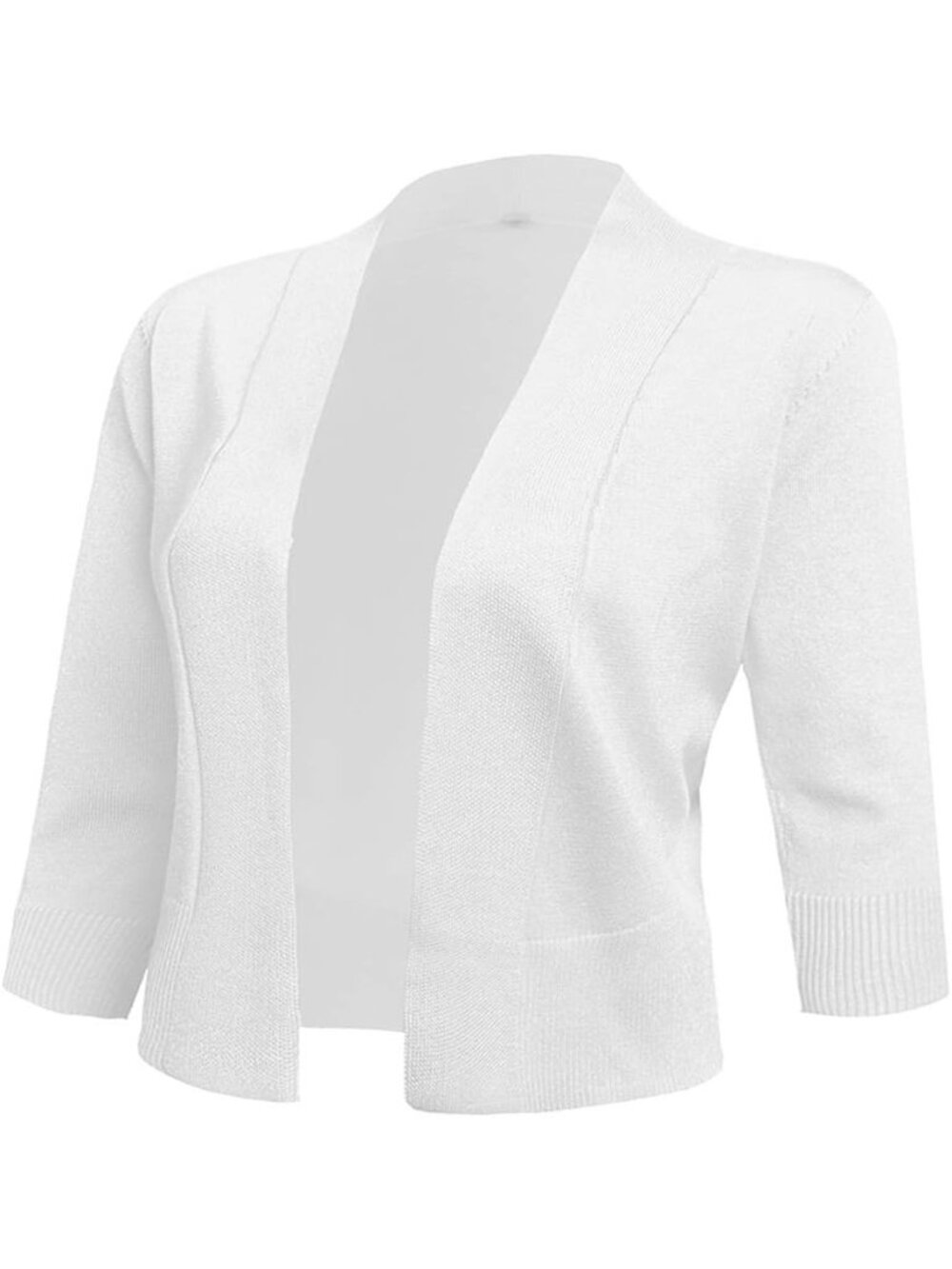 〽️Women's White 3/4 Sleeve Crop Cardigan Short Open Front Lightweight Knit Shrug